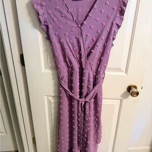 Chic Lavender Midi Dress with Floral Accents
